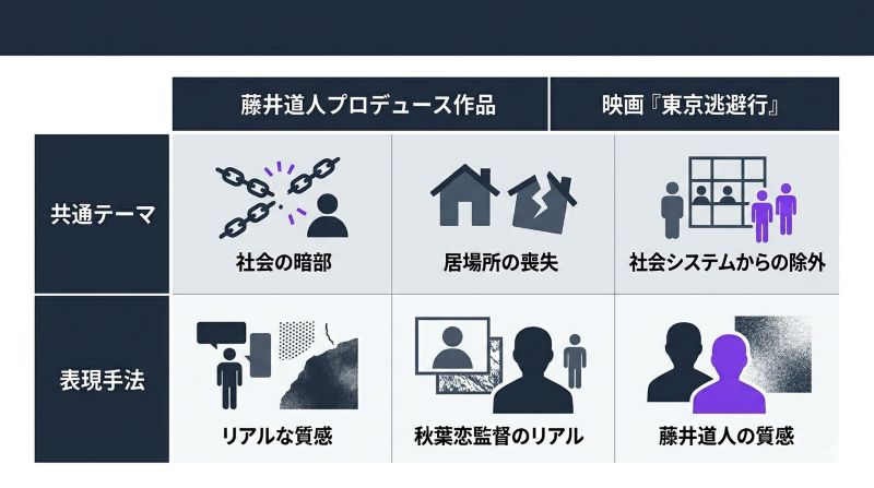 藤井道人プロデュース作品群と『東京逃避行』に共通する「社会の暗部」テーマの比較・系譜図